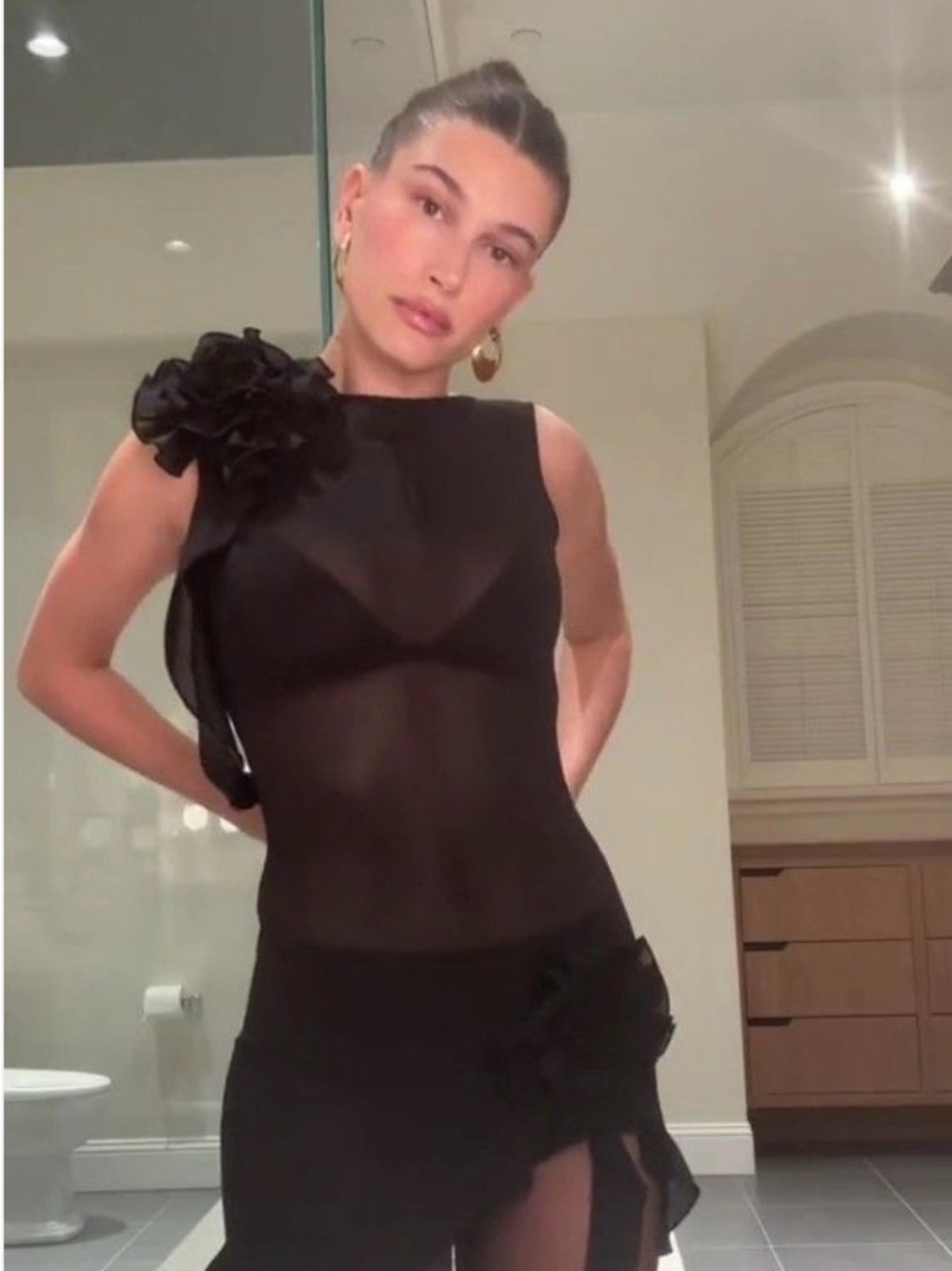Hailey Bieber Pink Fanci Club Mesh Dress